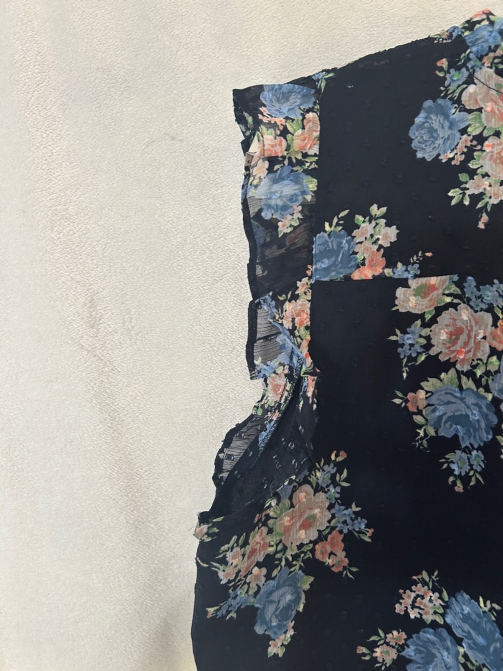LOFT Navy Floral Button-Front Ruffle Sleeve Top - Picture 9 of 10